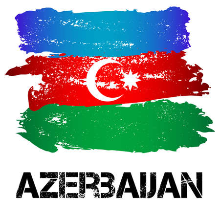 Flag of Azerbaijan from brush strokes isolated on white background. Vector illustrationのイラスト素材