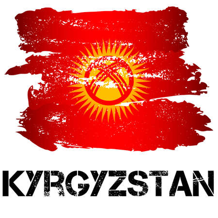 Flag of Kyrgyzstan from brush strokes isolated on white background. Vector illustrationのイラスト素材