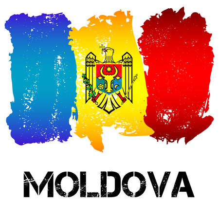 Flag of Moldova from brush strokes isolated on white background. CIS country. Vector illustrationのイラスト素材