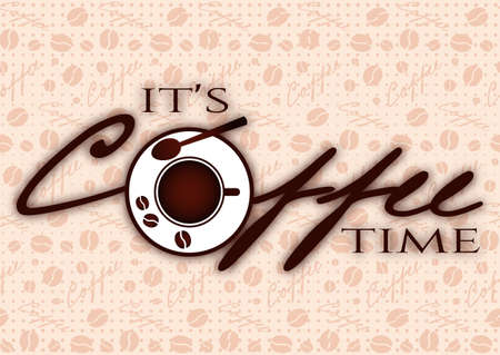 Coffee time conceptual design of icon on pale beige background with coffee beans. Banner for coffee break, shop or cafe. Vector illustrationのイラスト素材