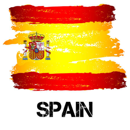 Flag of Spain from brush strokes in grunge style isolated on white background. Country in Southern Europe. Vector illustrationのイラスト素材