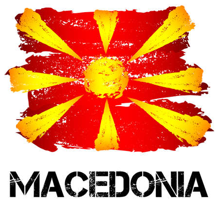 Flag of Macedonia from brush strokes in grunge style isolated on white background. Country in Southern Europe. Vector illustrationのイラスト素材