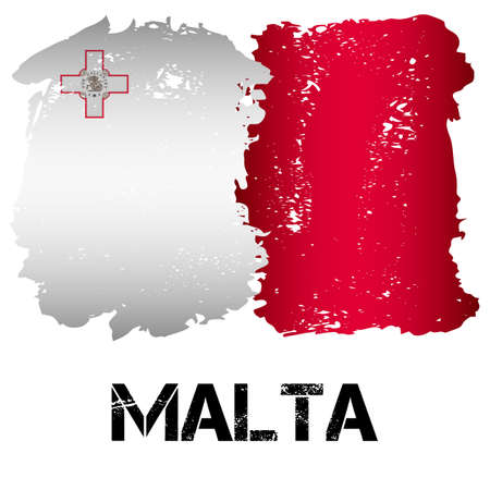 Flag of Malta from brush strokes in grunge style isolated on white background. Country in Southern Europe. Vector illustrationのイラスト素材