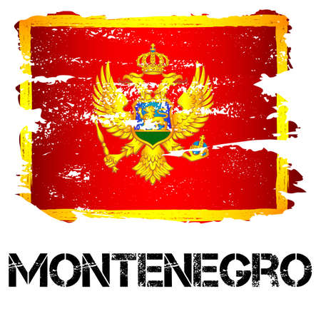 Flag of Montenegro from brush strokes in grunge style isolated on white background. Country in Southern Europe. Vector illustrationのイラスト素材
