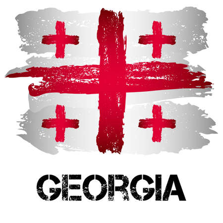 Flag of Georgia from brush strokes in grunge style isolated on white background. Country on borders of Europe and Asia. Vector illustrationのイラスト素材