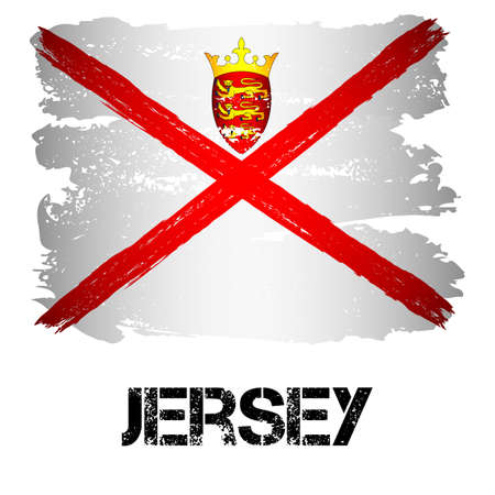 Flag of Bailiwick of Jersey from brush strokes in grunge style isolated on white background. Europe crown dependency within Great Britain. Vector illustrationのイラスト素材