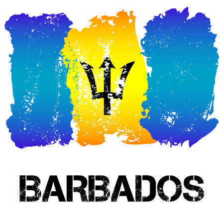 Flag of Barbados from brush strokes in grunge style isolated on white background. Independent state in North America within Commonwealth headed by Great Britain. Vector illustrationのイラスト素材