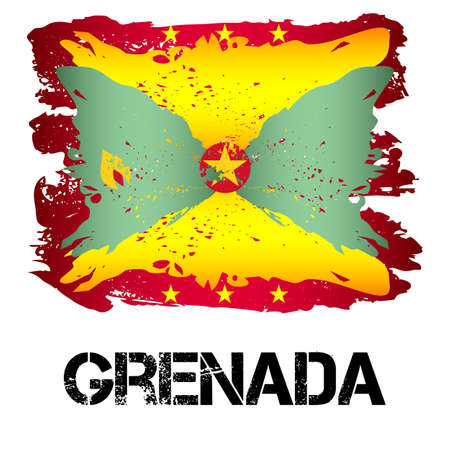 Flag of Grenada from brush strokes in grunge style isolated on white background. Independent state in North America within Commonwealth headed by Great Britain. Vector illustrationのイラスト素材