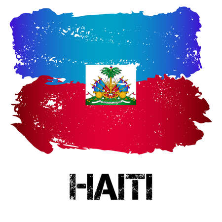 Flag of Haiti from brush strokes in grunge style isolated on white background. Country in North America. Latin America. Vector illustrationのイラスト素材