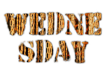 Wednesday word from grunge letters with nature landscape inside on white background. Raster illustrationの写真素材