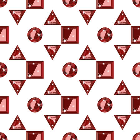 Seamless pattern with maroon precious gem Garnet in different cuts on white background. Vector illustrationのイラスト素材