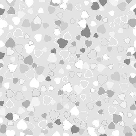 Seamless background with scattering of hearts in tints of grey color. Holiday endless wrapping wallpaper. Valentine s day in February 14. Vector illustrationのイラスト素材