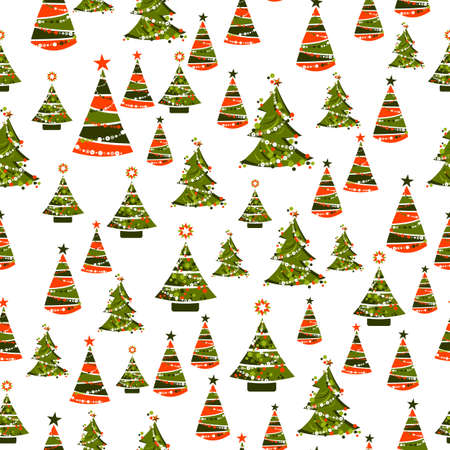 Seamless pattern with elegant christmas trees on white background.のイラスト素材