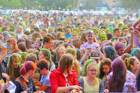Young people at concert dedicated to festival of colors Holi on June 13, 2016 in Tula, Russiaのeditorial素材