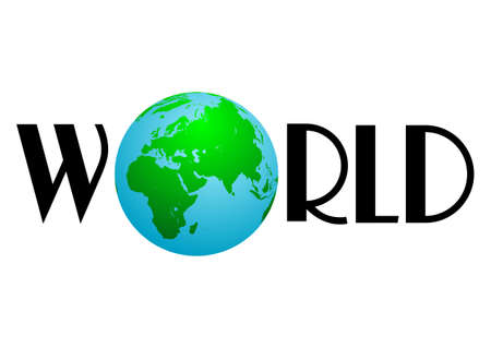 Earth globe in composition of word World on white background. Vector illustrationのイラスト素材