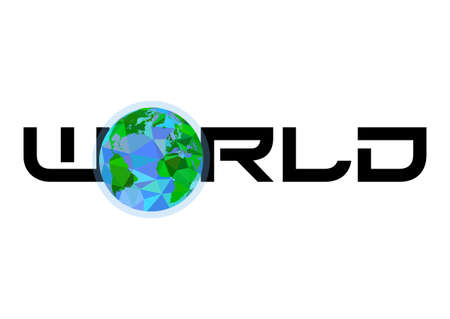 Earth globe in composition of word World in polygonal style on white background. Vector illustrationのイラスト素材