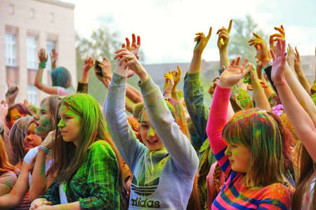 Young girls at music concert dedicated to festival of colors Holi on June 13, 2016 in Tula, Russia