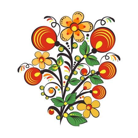 Floral ornament with flowers and berries in Khokhloma style in traditional.のイラスト素材