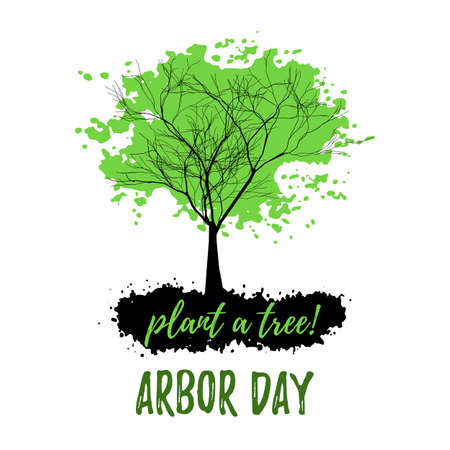Abstract tree with green foliage in grunge style isolated on white background. Plant tree in Arbor day. Vector illustrationのイラスト素材