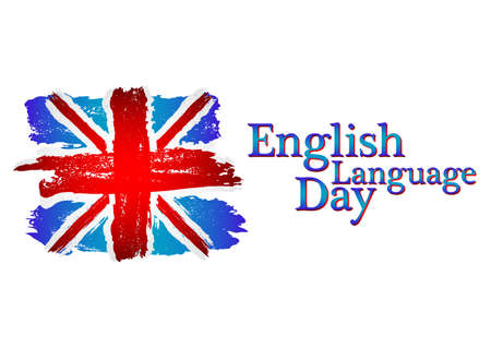 English language day card with flag of Britain from brush strokes in grunge style isolated on white background. Vector illustrationのイラスト素材