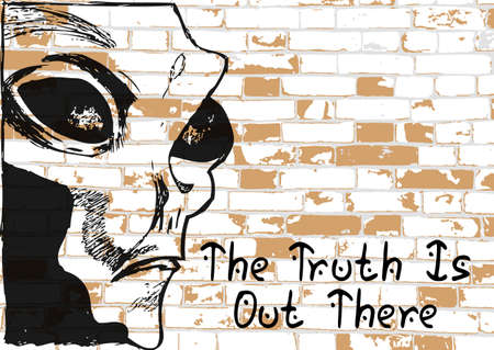 Card with alien and stylized caption in grunge style as graffiti on brick masonry wall background. Vector illustrationのイラスト素材