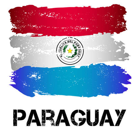 Flag of Paraguay from brush strokes in grunge style isolated on white background. Country in South America. Latin America. Vector illustrationのイラスト素材