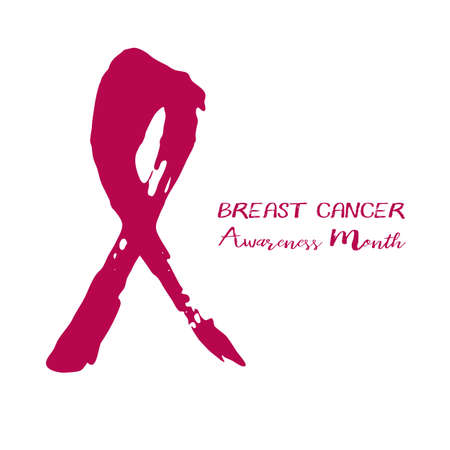 Shape of pink ribbon from brush strokes on white background. National Breast Cancer Awareness Month. Vector illustrationのイラスト素材