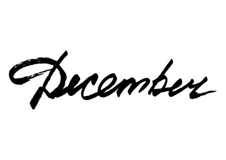 December. Hand drawn stylized lettering from brush stroke on white background. Vector illustrationのイラスト素材