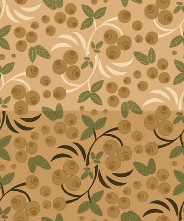 Two berry pattern with bunch of rowan in two versions in retro beige colors and Khokhloma technique.のイラスト素材