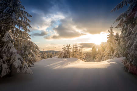 Sunrise at the Jested Mountain, Czech republicの写真素材