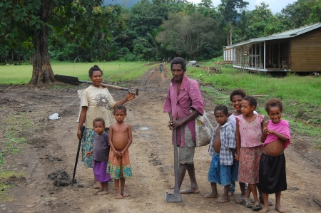 Family in village, outback of Papua New Guineaのeditorial素材