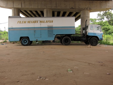 Blue movie truck under the bridge, Hanyut the movie, Malaysiaのeditorial素材