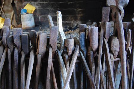 Old metal tools at forge, New Zealandの写真素材