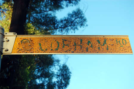 Snaky molten metal street sign plate, Kinglake, Australia