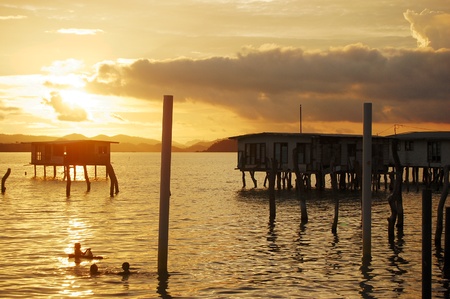 Village on water, Papua New Guineaの写真素材
