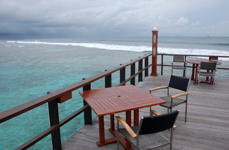 Cafe at timber pier near reef Maldivesのeditorial素材