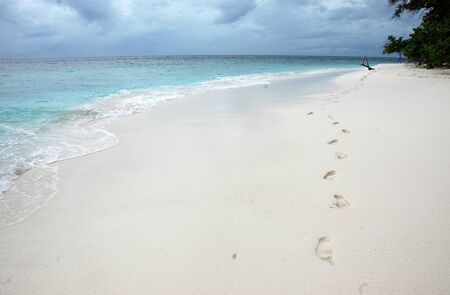 Trace at white sand beach, Maldivesの写真素材