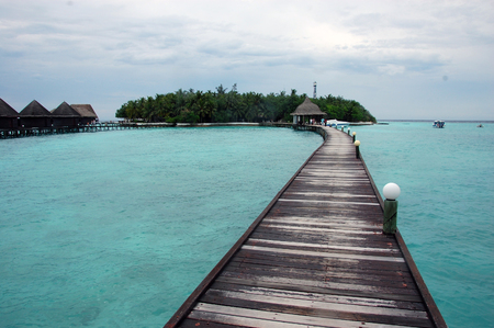 Timber pier at Maldives island resort, Indian Oceanのeditorial素材