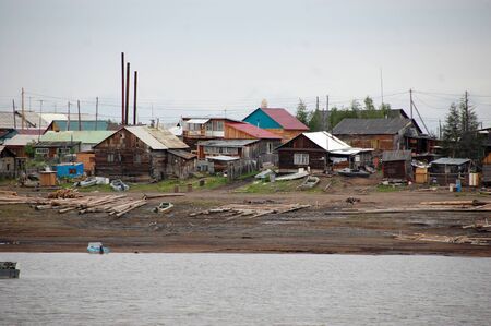 Town at Kolyma river coast, Russiaの写真素材