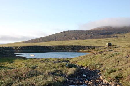 Tundra lake neak Pevek town, Chukotka, Russiaの写真素材
