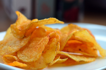 A tasty pile of crisps ready to eatの写真素材