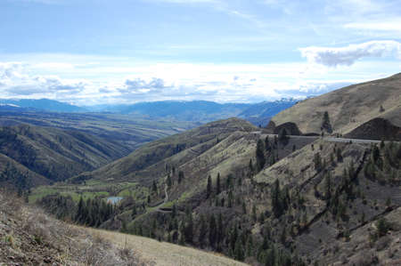 A view of the valley from the top of the mountain.の写真素材