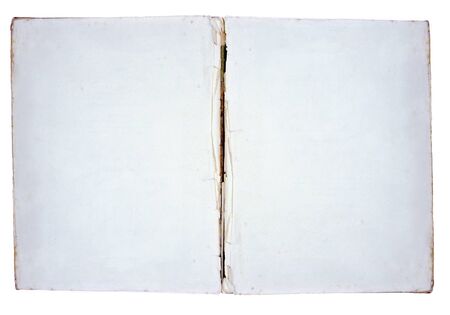 Old broken paper spread sheets against white background の写真素材
