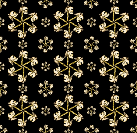 Angels skulls with vertebrae side face illustration pattern in black background.の写真素材