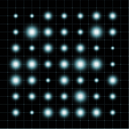 High tech abstract desgin with blurred cyan dots in a balck grid background.の写真素材