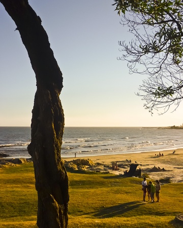 People enjoying South America Montevideo beach in summer のeditorial素材