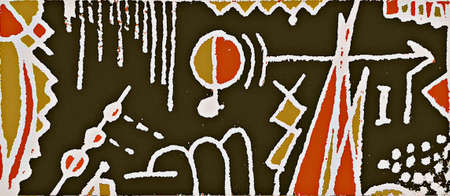 Rough hand draw abstract symbols composition in warm colors.