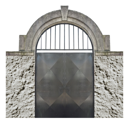 Isolated old gate with arch and concrete walls の写真素材