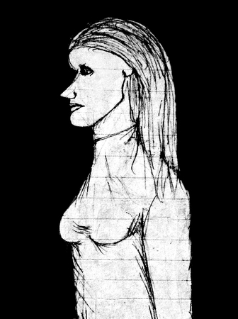 Pencil drawing illustration of a thin top model woman in white and black tones の写真素材