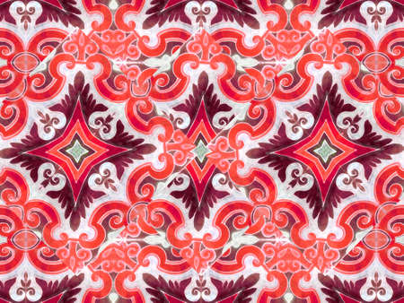 Ornament retro style artistic pattern with geometric floral motif in warm colors.の写真素材